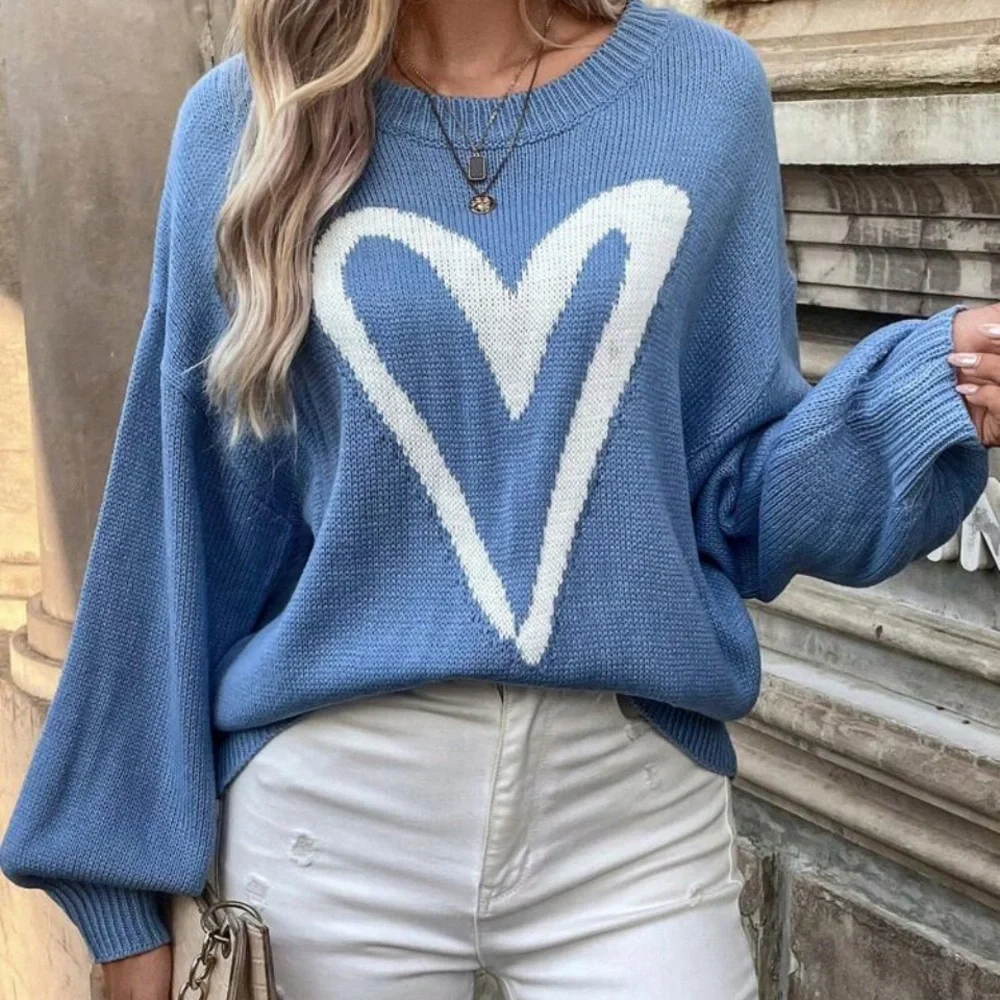 New heart print long sleeve sweater - Picture 2 of 7